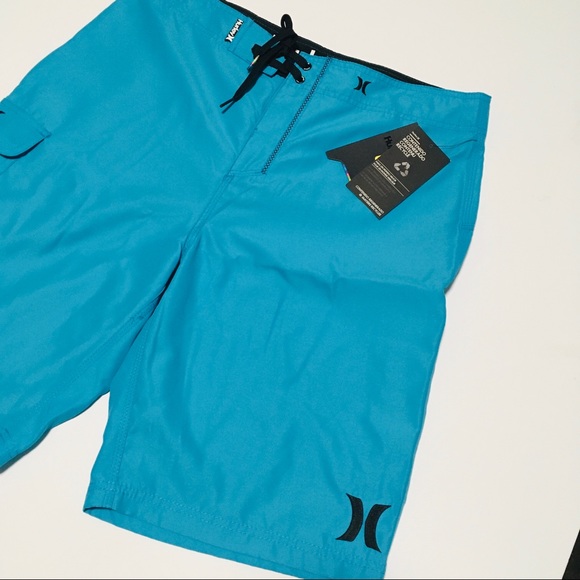 NWT Hurley Board Shorts Beach Swim Trunks Waist Size 34 L Neon Cyan Blue NEW - Picture 3 of 13